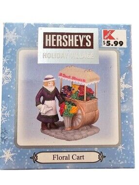 Vintage Hershey's Holiday Village Christmas Floral Cart Flower Saleswoman Vendor